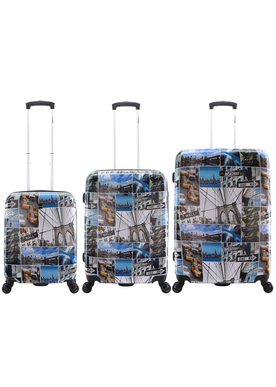 Saxoline Brooklyn Printed Hard Suitcase / Trolley / Travel Suitcase - (Set/S/M/L)