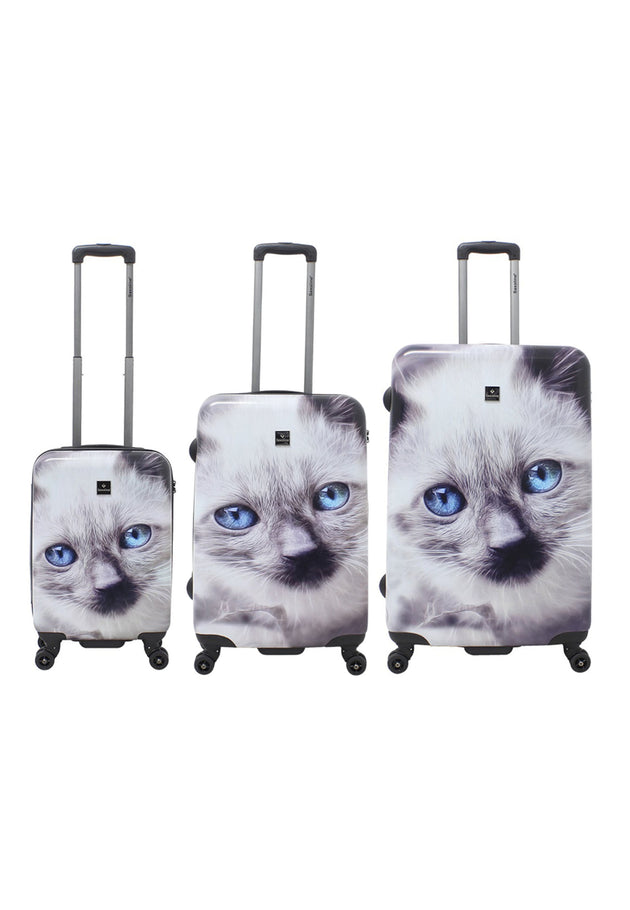 Saxoline White Cat Printed Hard Suitcase / Trolley / Travel Suitcase - (Set/S/M/L)