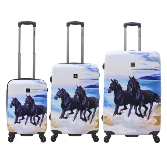 Saxoline Black Horse Printed Hard Suitcase / Trolley / Travel Suitcase - (Set/S/M/L)