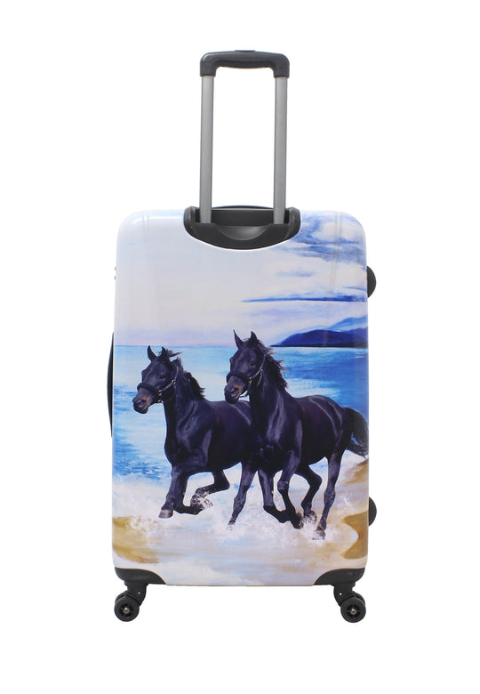 Saxoline Black Horse Printed Hard Suitcase / Trolley / Travel Suitcase - (Set/S/M/L)