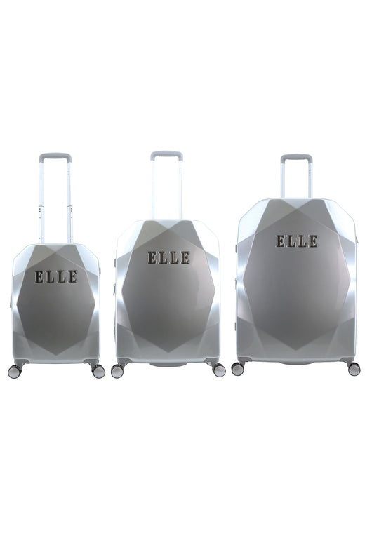 ELLE Diamond Hard Suitcase / Trolley / Travel Suitcase - (Set/S/M/L) - Silver