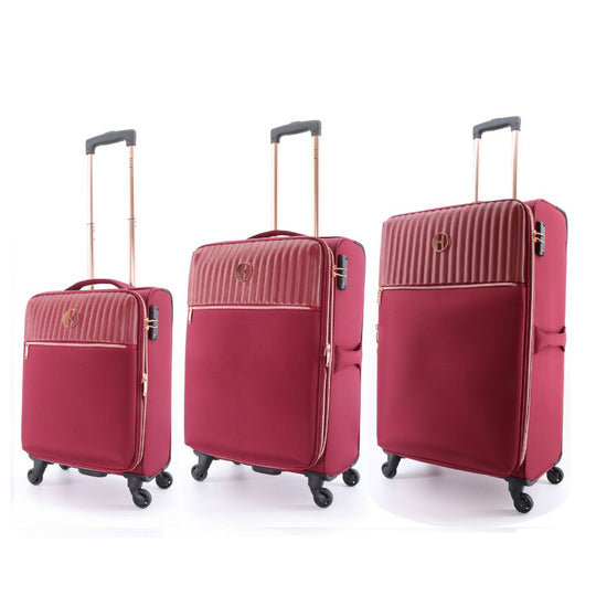 ELLE Giant Solft Suitcase / Trolley / Travel Suitcase - (Set/S/M/L) - Burgundy